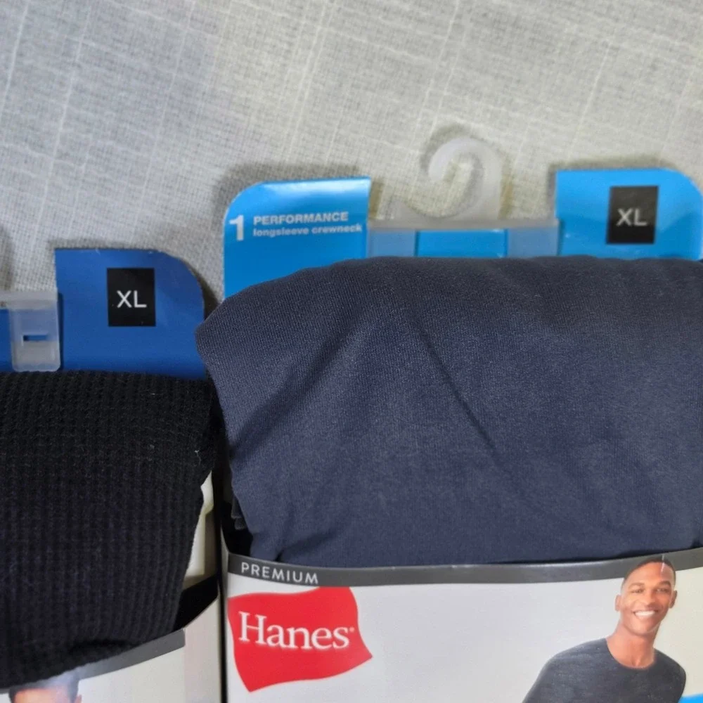 Hanes Premium Baselayer Men XL Long Sleeve Crewneck Lot Black Navy 9THWC1 9THTC1